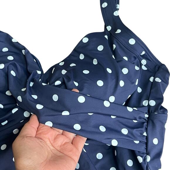 Lands' End Navy Blue Polka Dot Tankini Swim Tank Top Plus 16D NWT - Picture 5 of 10